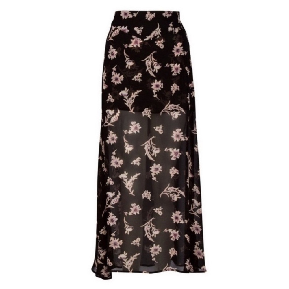 Flynn Skye black floral semi sheer maxi skirt